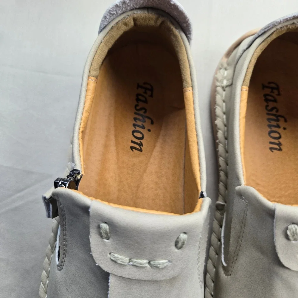 Mens Fashion Suede Slip On Loafers Side Zip Whipstitch‎ Casual Driving Shoes